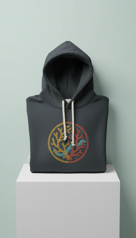 Team Coral hoodie with hand-drawn crest
