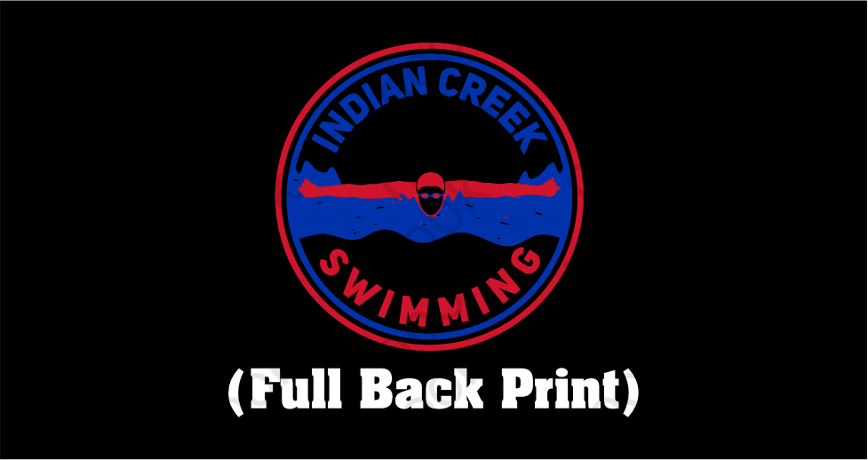 Indian Creek Swimming Long Sleeve T-shirt with left chest shield and Butterfly Swimmer on back